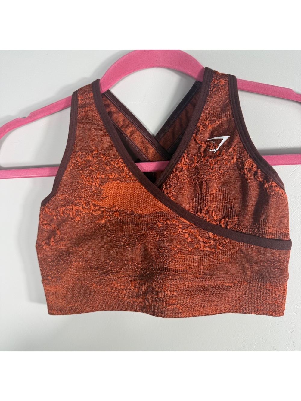 Gymshark Rust Orange Jacquard Criss Cross Sports Bra | S
